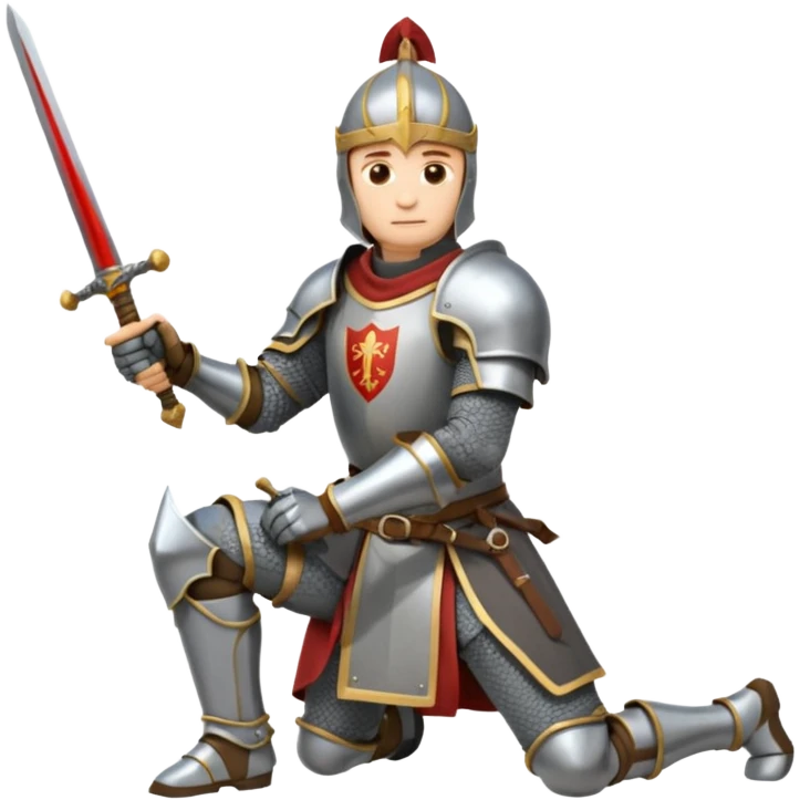 A knight kneeling down on one knee with his sword side angle emoji