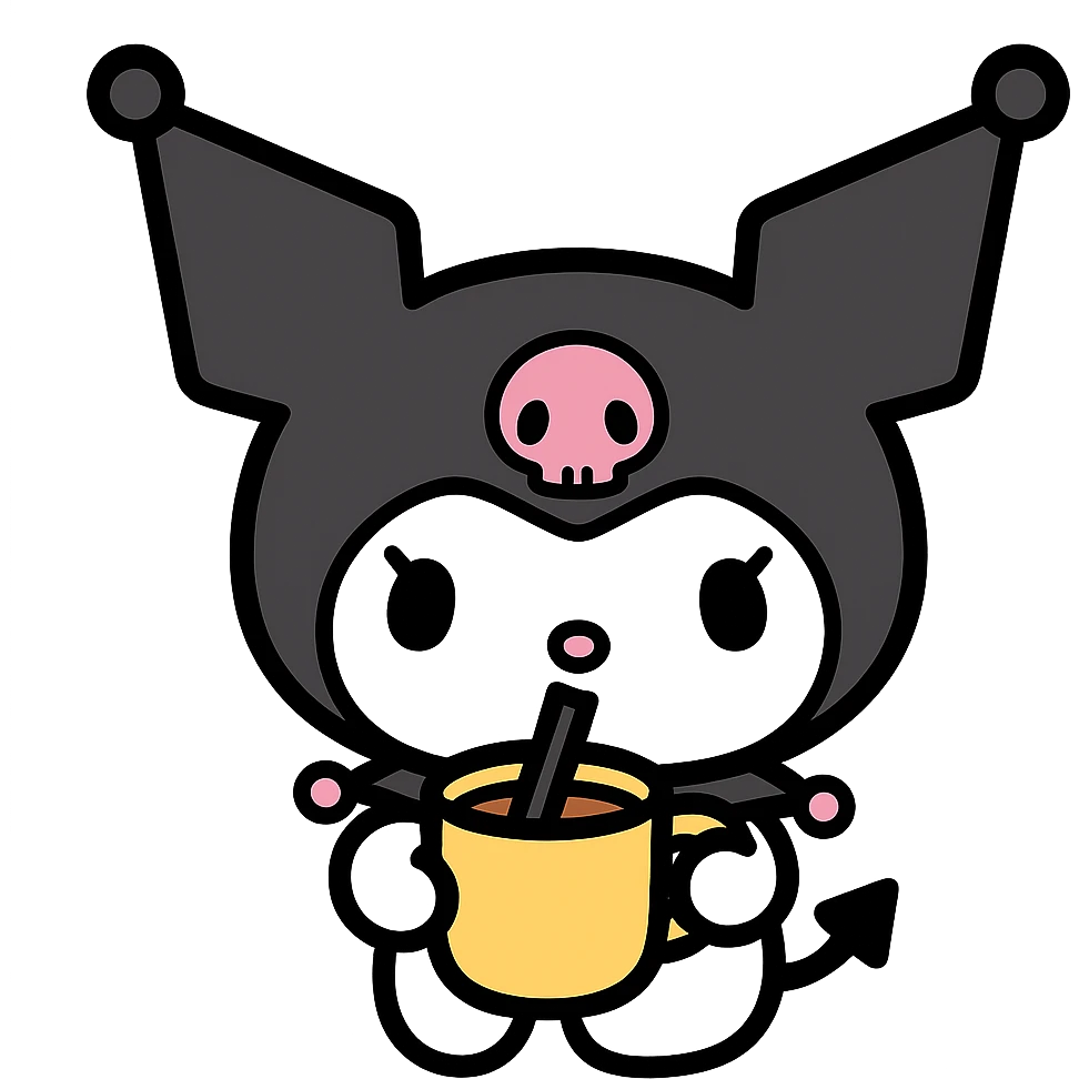 Kuromi character drinking coffee emoji
