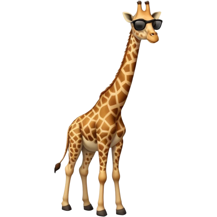 friendly anthropomorphised giraffe in casual clothing with a different color, wearing dark sunglasses, walking upright in relaxed pose emoji