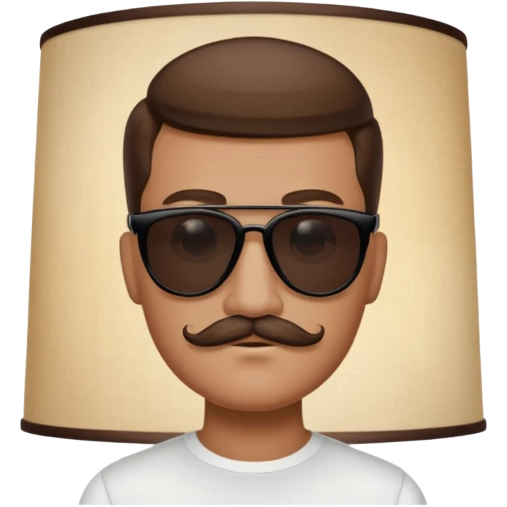 head-only emoji of a man with brown hair slicked back hairstyle, lampshade mustache, black sunglasses, no neck or shoulders in frame emoji