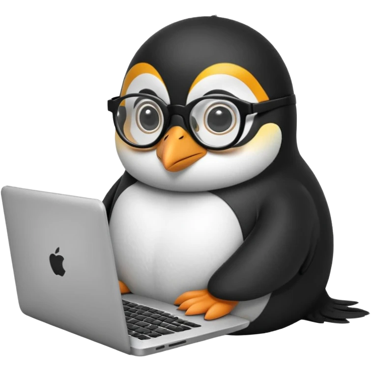 createa nice penguin and using his laptop make it like a developer emoji