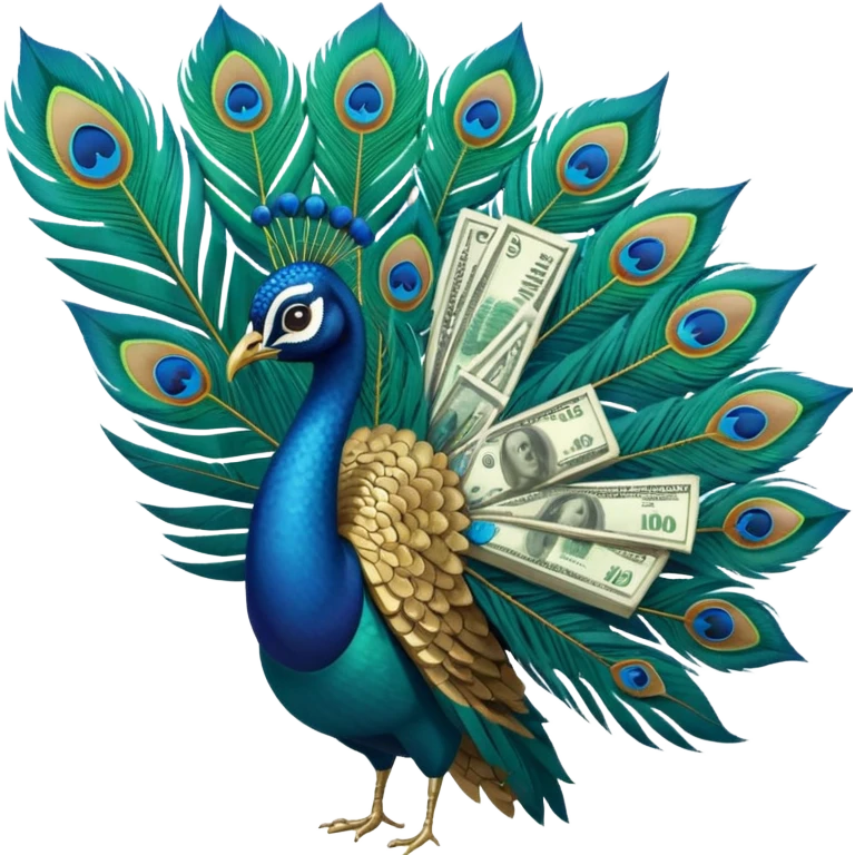 Peacock feather and money emoji