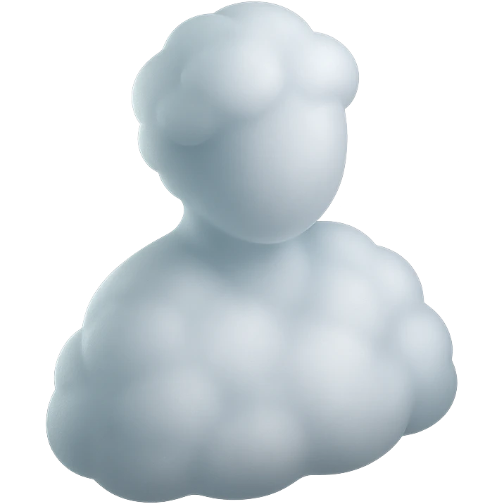half-figure person made of white fluffy convex clouds, matte glass style emoji