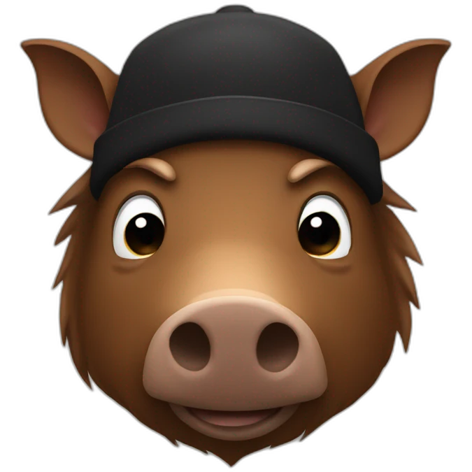 fullface brown boar tired of life with a black winter hat emoji
