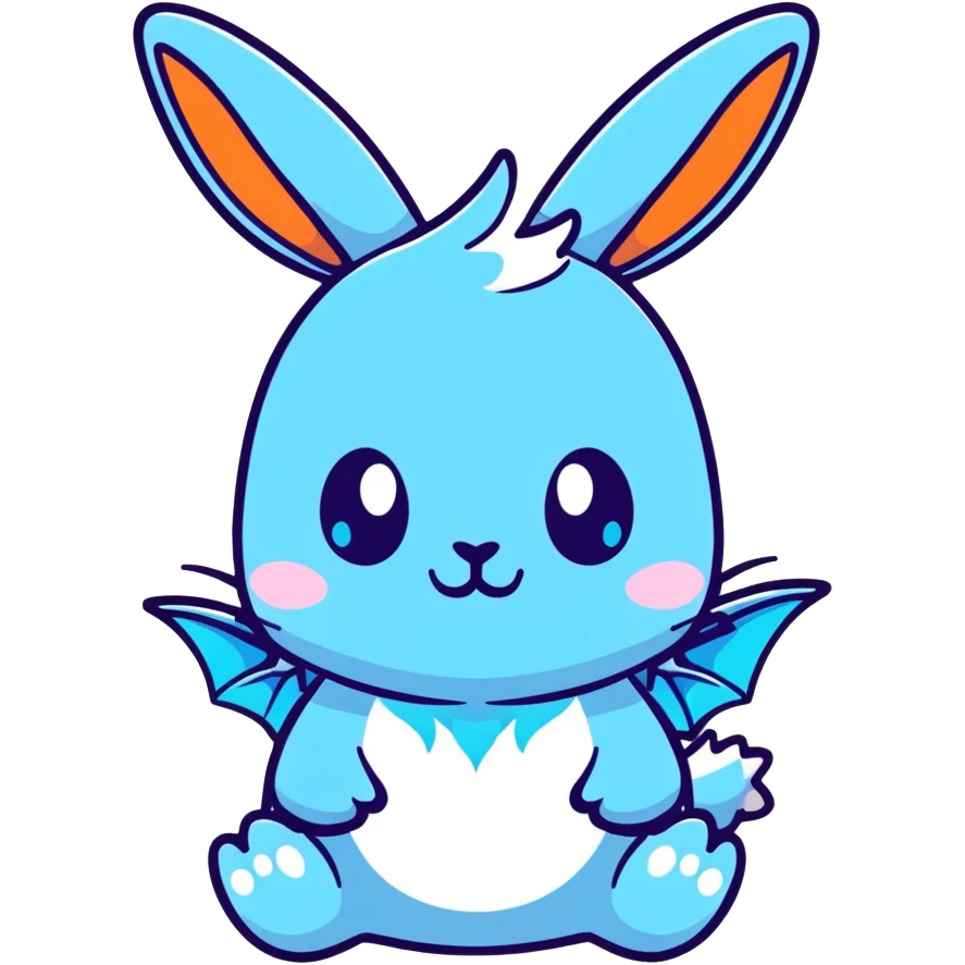 An adorable bunny ice dragon sticker with fluffy rabbit ears, icy blue scales, crystal wings, and cute dragon features emoji