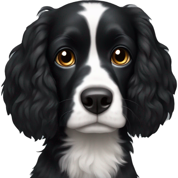Small completely black spaniel with black fur on his whole face and white fur only on his chest emoji