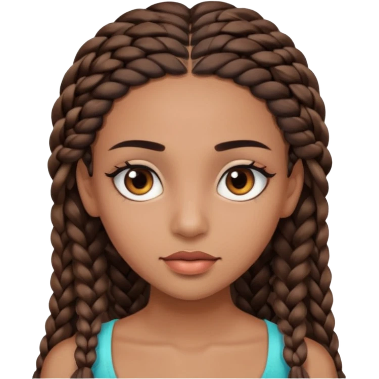 girl with thin braids long hair and brown eyes, brown skin, eyelashes, siren eyes emoji