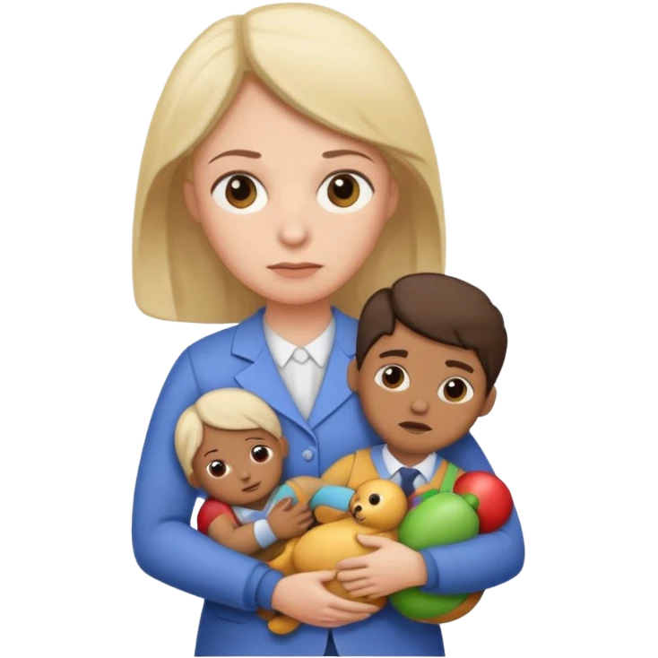 A teacher carrying children’s toys while looking exhausted. emoji
