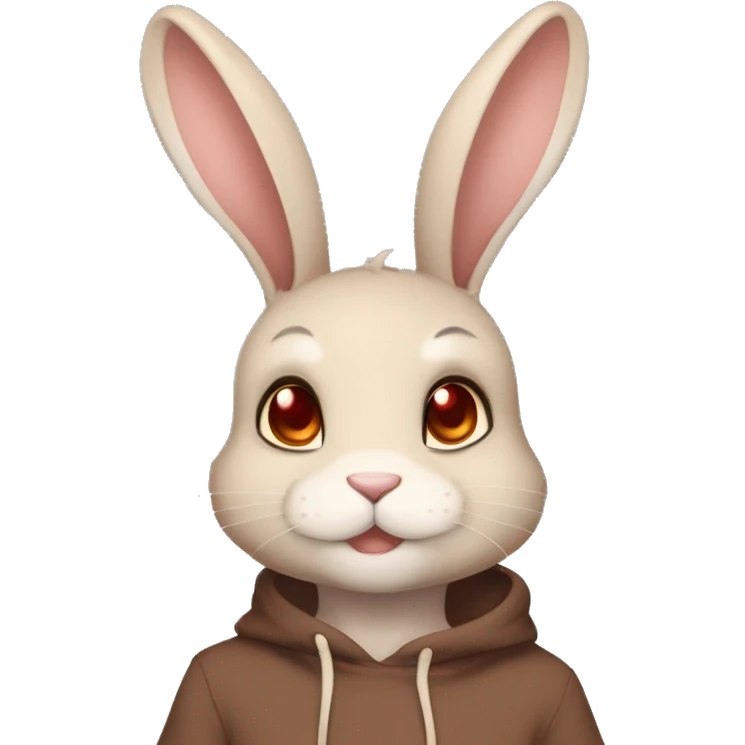 Cute, Anthro, Sona, Dark-Brown, Normal-type-Ground-type Tan-Rabbit-Fakémon with Dark-Red eyes, beige ears, beige belly, beige paws, beige feet, beige freckles, full body emoji