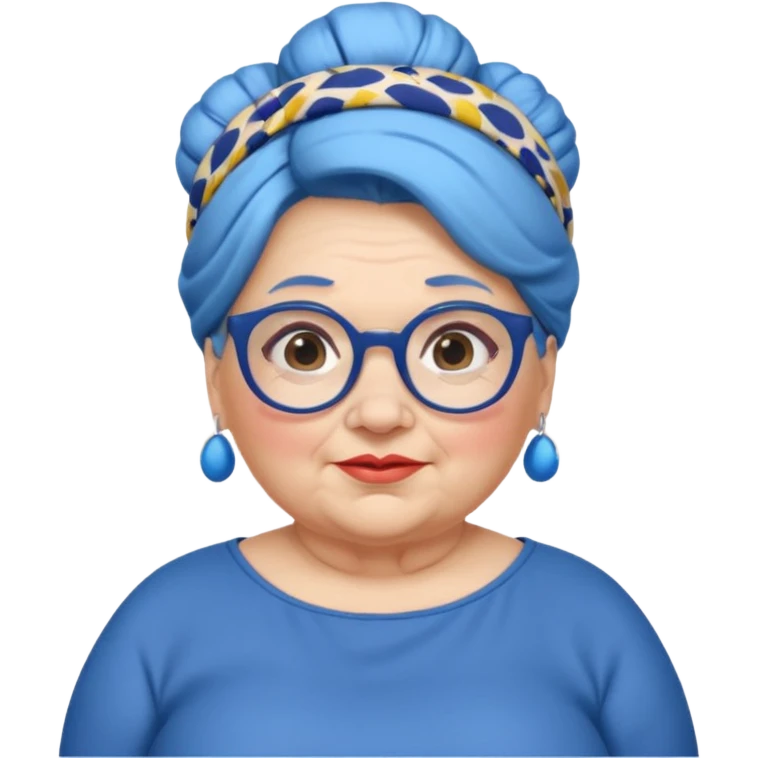fat old woman with blue big bun hair and glassess and headband emoji