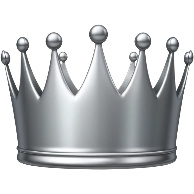 A luxury silver crown emoji, chrome metallic finish, smooth rounded edges, subtle sparkle, polished reflective surface, cute proportions, iOS emoji style, centered on a clean white background, soft studio lighting, no outlines emoji