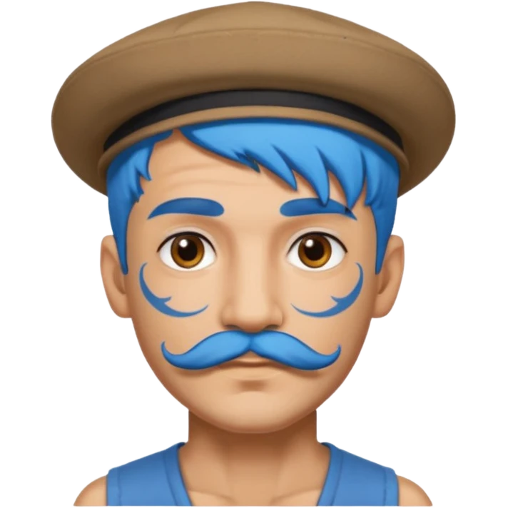 blue haired man and face tattoos and hat and mustache emoji