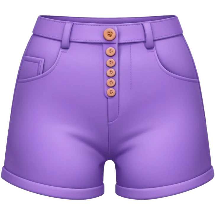 A 3D cartoon lavender-purple high-waist shorts with visible seams and buttons, soft shading, isolated plain background, Memoji-style. emoji