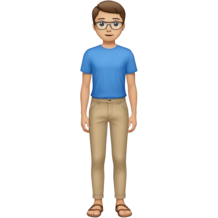 jeune homme l'air cool taille moyenne corpulence maigre cheveux chatain court yeux bleus lunettes photo de pieds en pantalon  emoji
