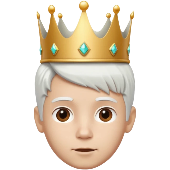 Royal latin Kid boy with wery fancy 3d crown head 3d style only face half rotate head white hair 3d face in rotate emoji