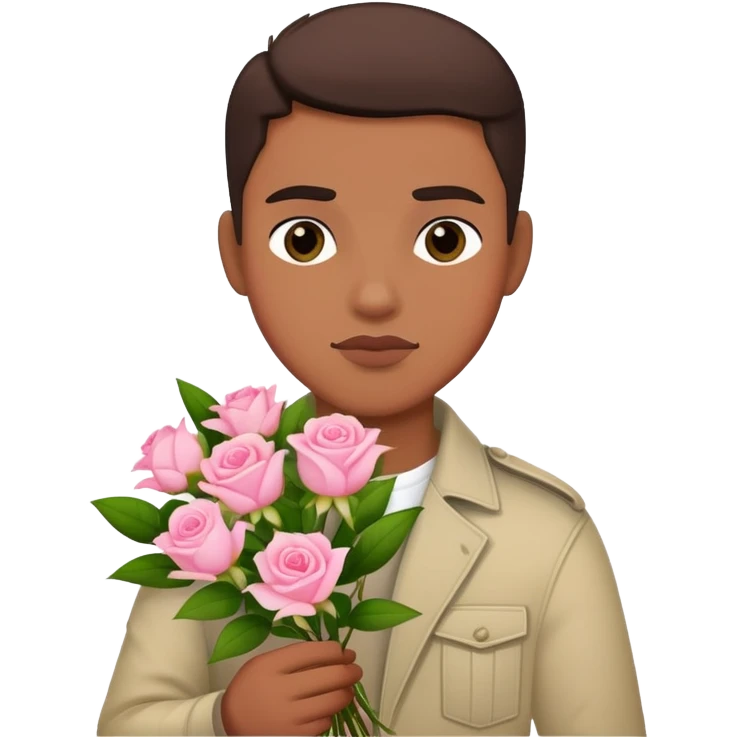 The bad boy is holding a bouquet of pink jasmine roses emoji