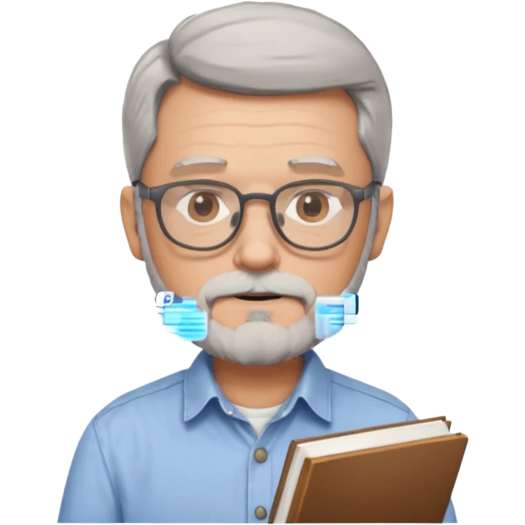 man with gray beard and glasses studying emoji