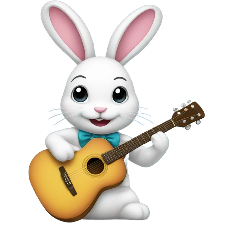 A bunnie wearing a bow and playing the guitar emoji