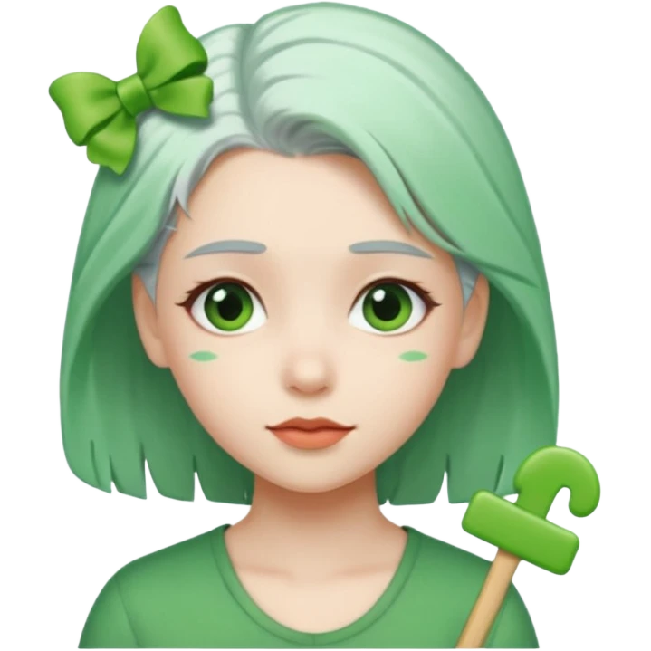 girl with green hair clip, white hair emoji