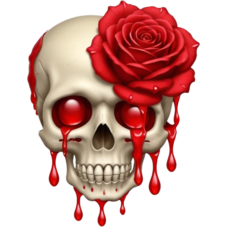 a rose with a skull as its head, petals weeping or dripping emoji