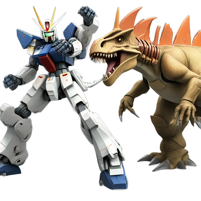 Gundam fighting a stegosaurus  emoji