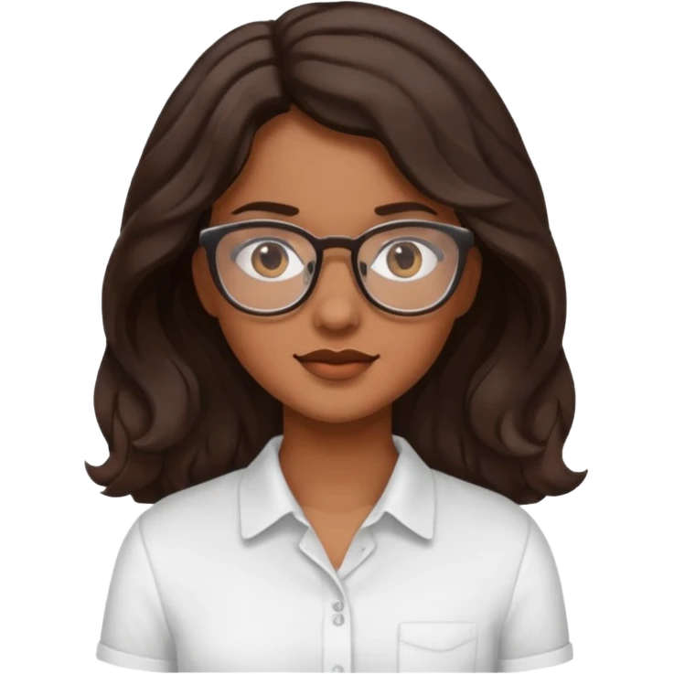 Emoji of a wavy hear dark young woman with glasses and a white shirt emoji