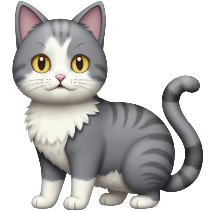 full body derpy looking large short hair dark grey and white cat emoji