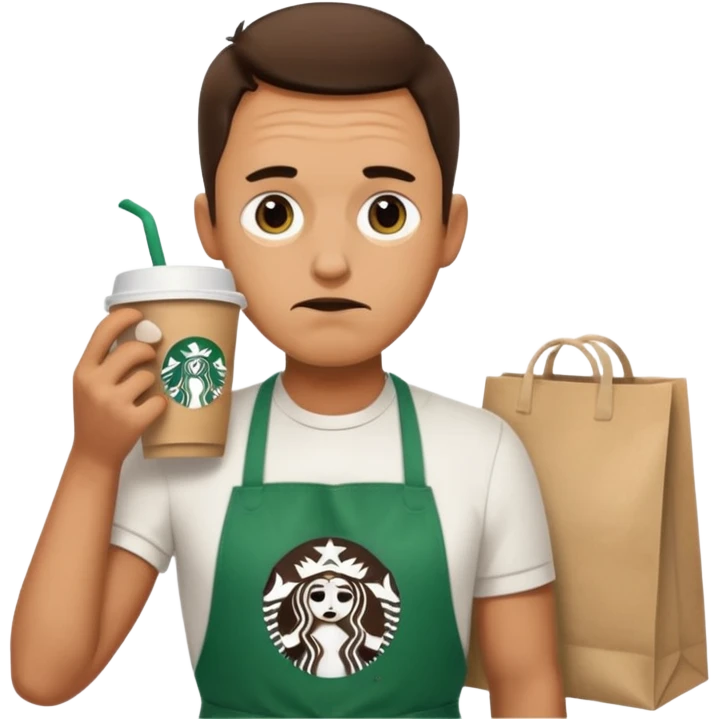 create a emoji for my male friend who is doing double shifts at starbucks and tired  emoji