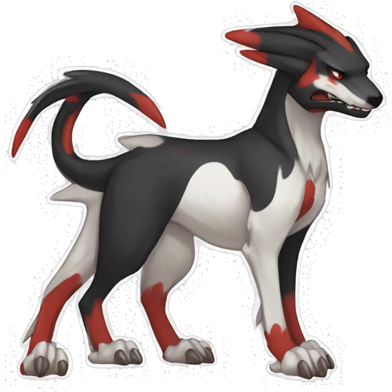 Black Cool Edgy Sergal-Houndoom-Fakémon  with White and Red Edgy markings emoji