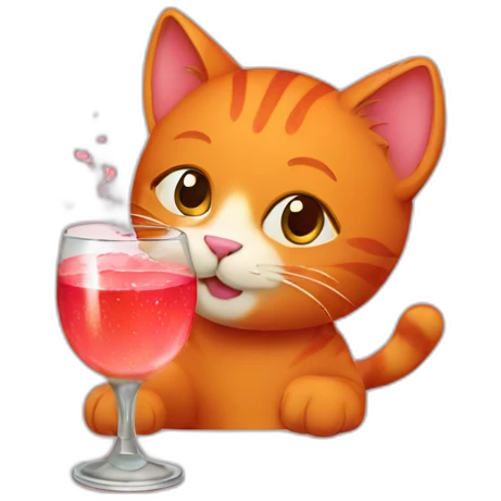 Red cat drinking champagne emoji