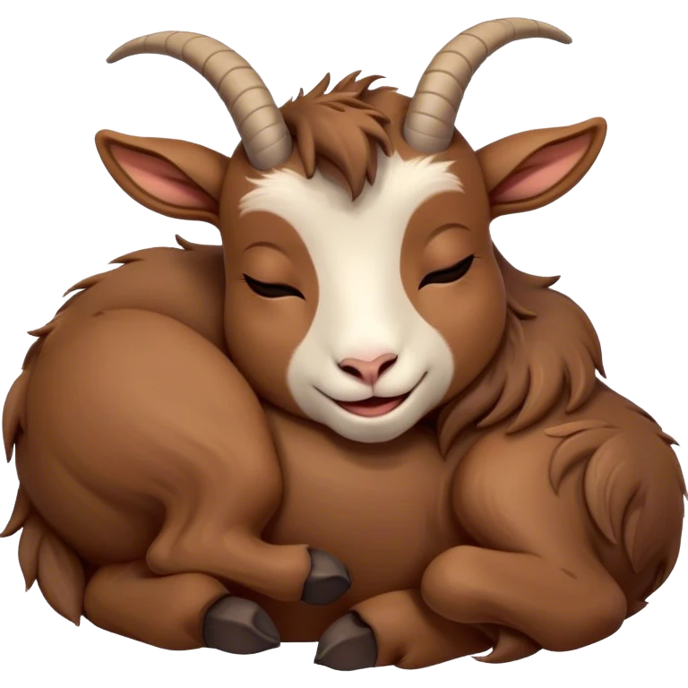 Meme-Worthy Cute Sleeping Brown Goat Portrait Emoji, Head resting peacefully with a contented smile, showcasing a robust build and a luxuriously soft brown fur, eyes shut in a serene, restful nap, Simplified yet hilariously adorable features, highly detailed, glowing with a soft, drowsy light, high shine, relaxed and utterly lovable, stylized with an air of playful laziness, bright and heartwarming, soft glowing outline, capturing the essence of a comically sleepy goat, so meme-worthy it feels like it could instantly become the next viral sensation of adorable slumber! emoji