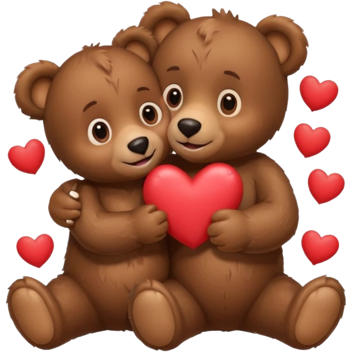 girl bear and boy bear hugging, surrounded by hearts, playful and loving, cute emoji