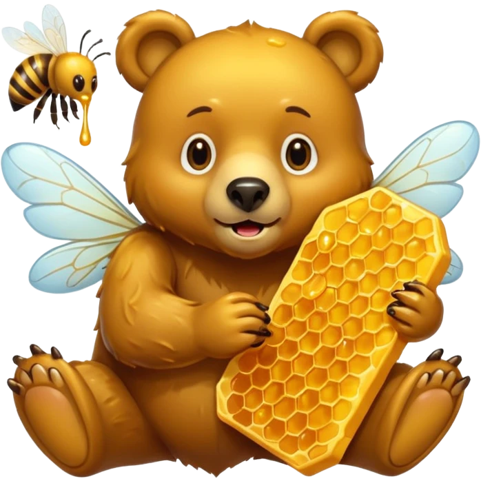 bear eating honeycomb with bees flying around emoji