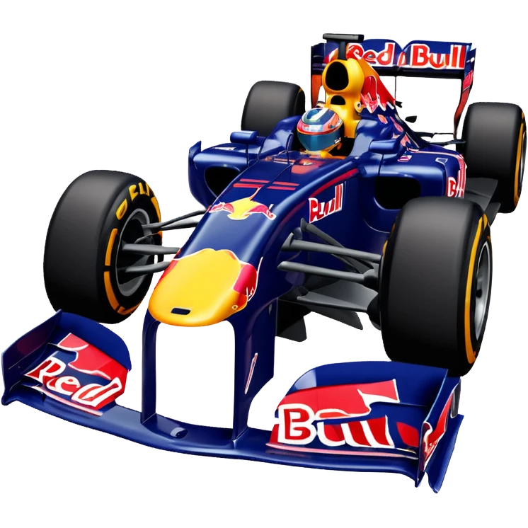 Um carro de fórmula 1 da rede Bull de 2010 com o número 5 no carro emoji