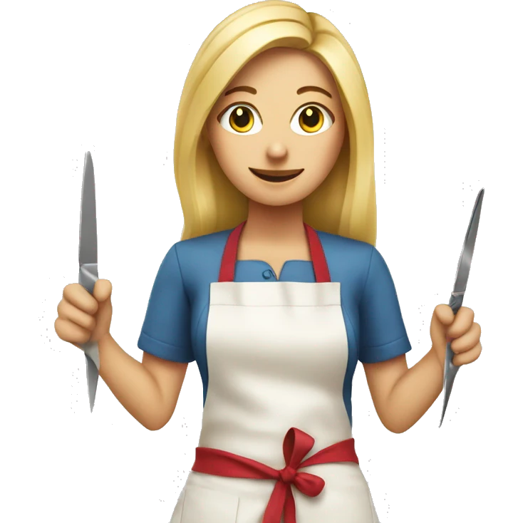 blonde girl with scissors in an apron emoji