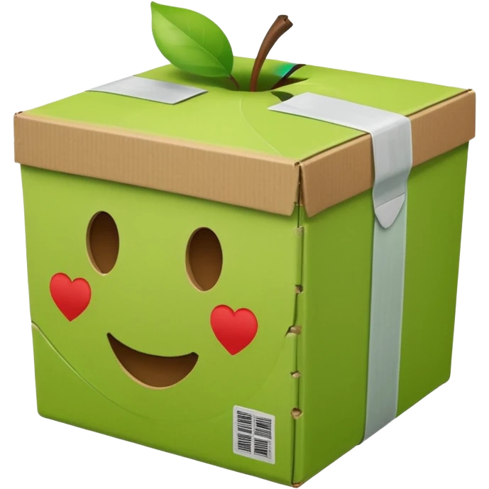 light green cardboard shipping box with shipping stickers on the sides, apple style emoji emoji