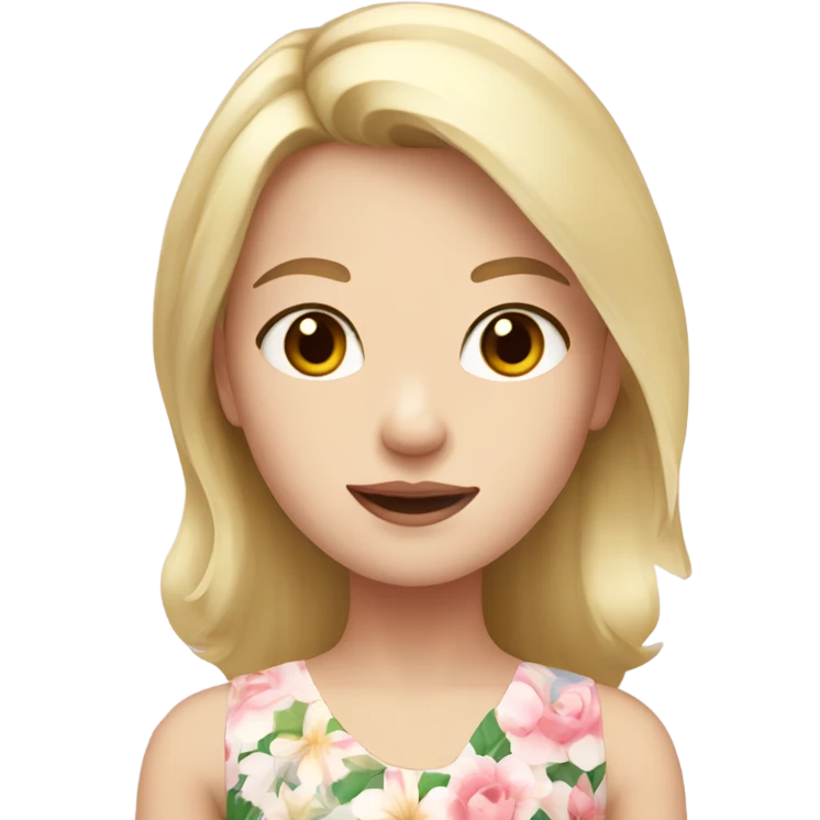 A blond girl with brown eyes and pale skin in a flower dress  emoji