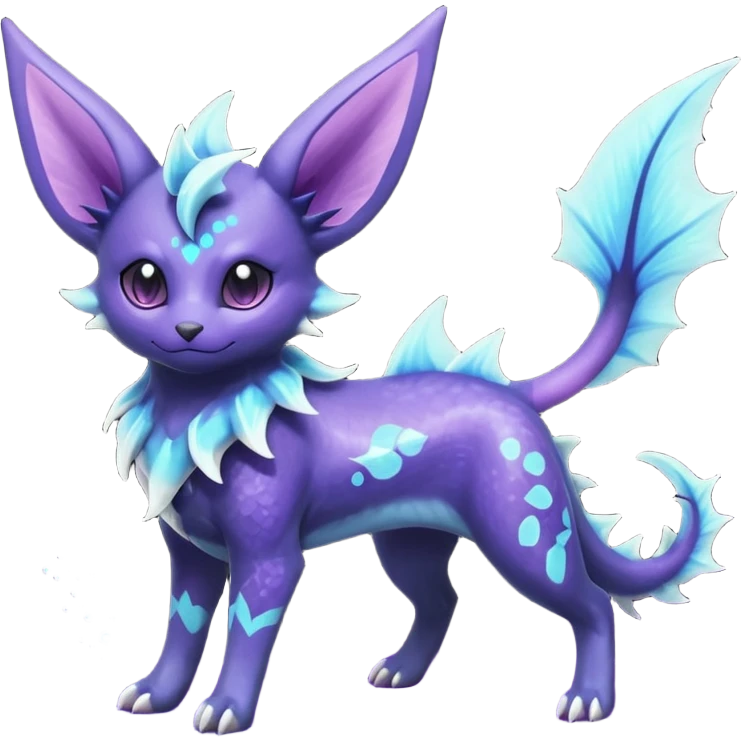 Rare realistic purple indigo violet nebulae shiny sparkly dark-neon glowing bioluminescent edgy badass epic pretty beautiful handsome gorgeous aesthetic colorful vibrant Vernid-Trico-Vaporeon-Espeon-species-Fakemon-creature by LiLaiRa, 4 legs, 1 tail, random markings, (full body) emoji