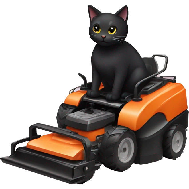 black cat pushing a lawnmower emoji