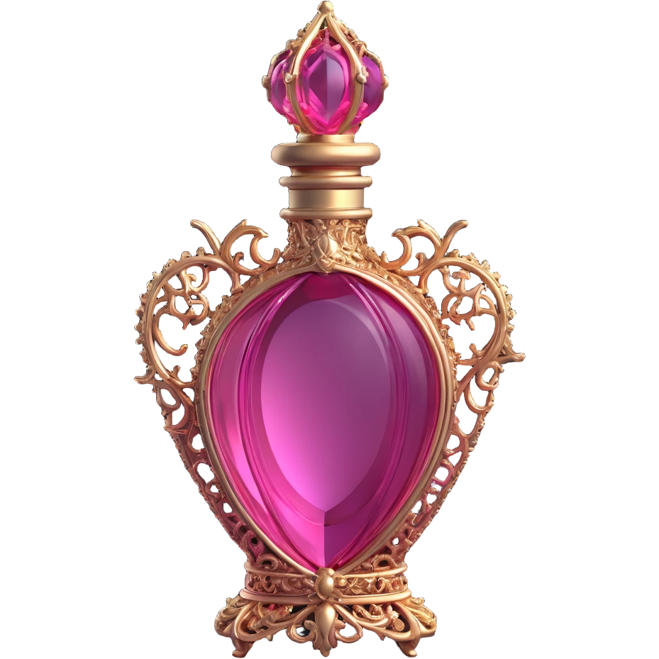 3D gothic perfume bottle with pink glass, vintage and ornate emoji