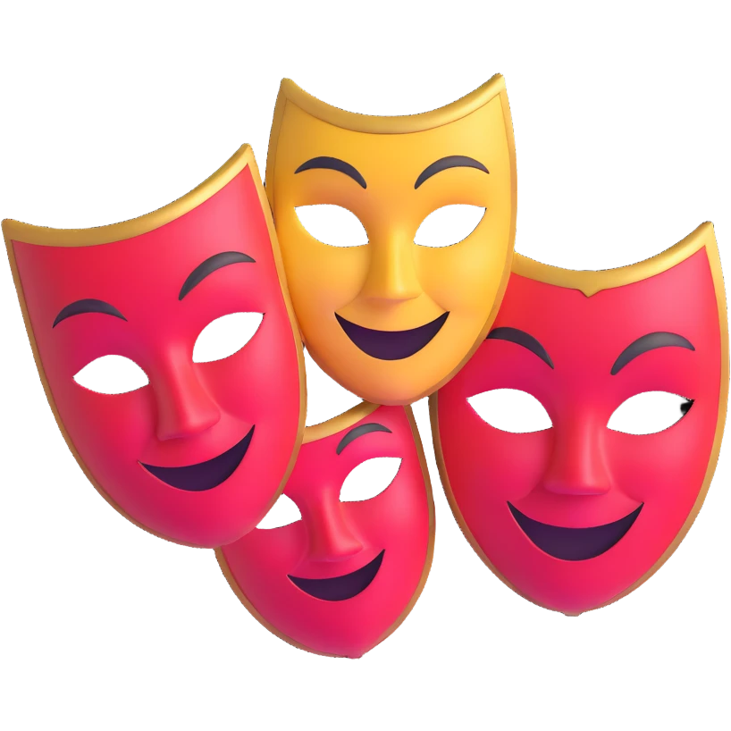 two theatre masks comedy and tragedy, happy and sad face masks emoji