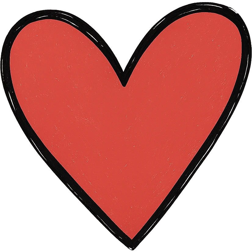 Make the heart red while keeping the hand drawn black outline style with a white clean background. emoji