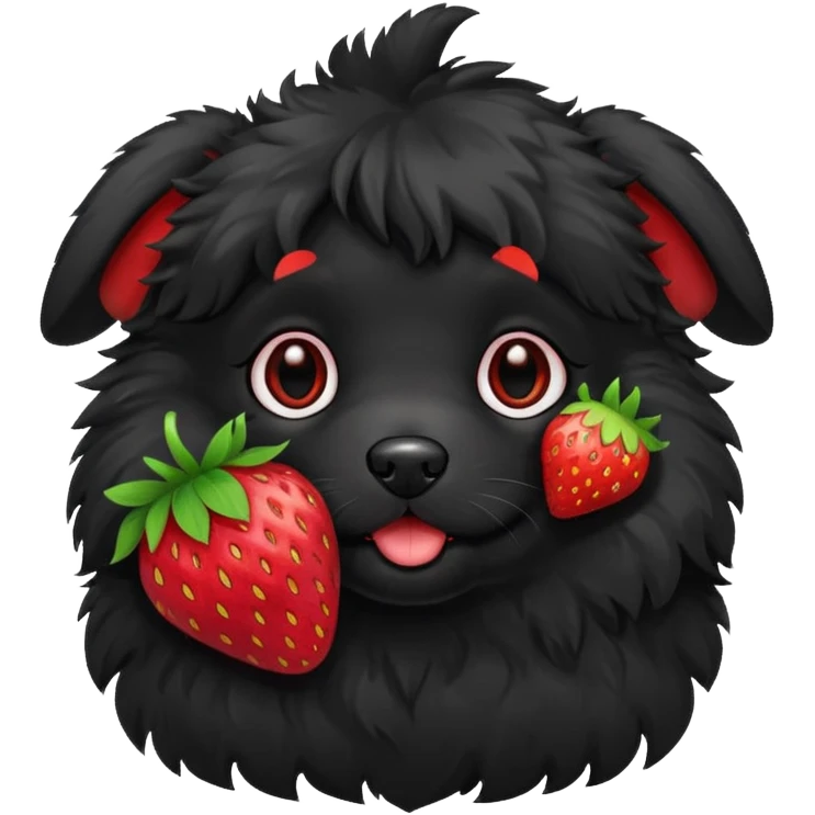 A black fluffy puppy with a strawberry emoji