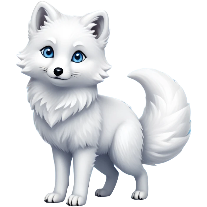 cinematic-arctic-fox-realistic-full-body-standing-emoji,-fluffy-tail-curled-slightly-around-its-paws,-thick-pure-white-fur-blending-into-the-snowy-landscape,-head-tilted-dramatically,-bright-blue-eyes-glistening-with-intelligence,-simplified-yet-realistic-focused-features,-highly-detailed,-glowing-with-an-almost-sarcastic-glow expressive eyes emoji