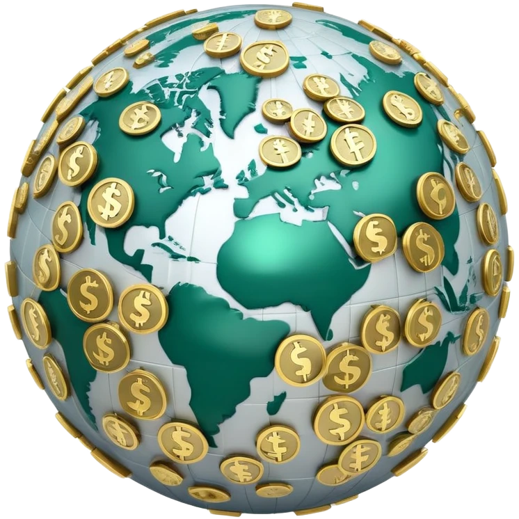 Globe with dollar signs, representing global finance and money world emoji