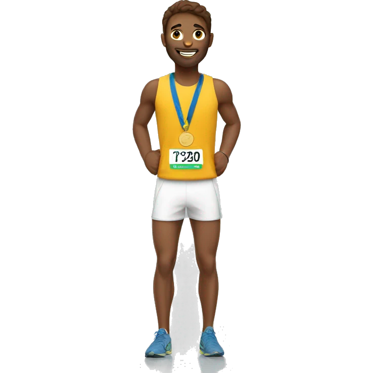 a white marathon runner with brown hair and a golden medal around his neck  emoji