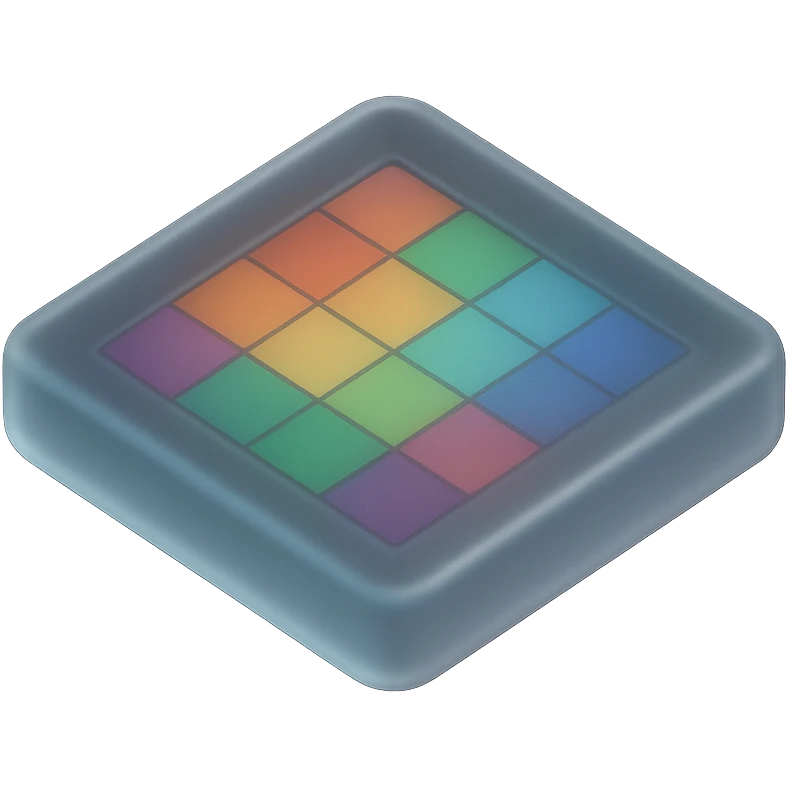 matte glass style 3D object with a colorful tile pattern visible inside emoji
