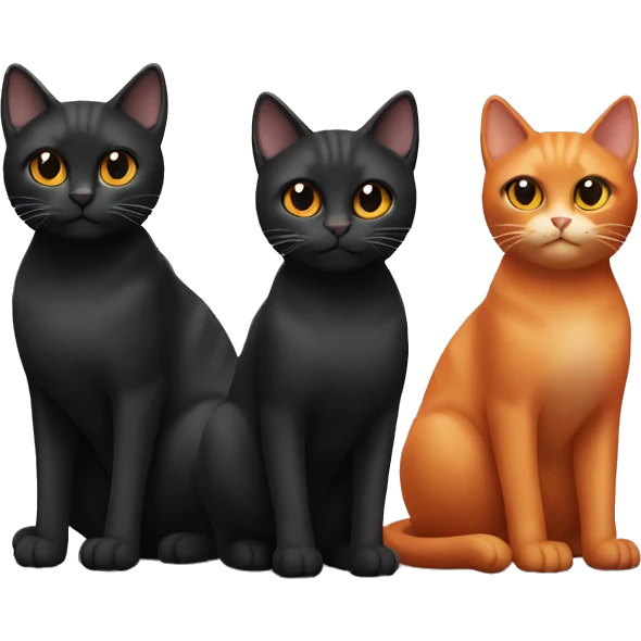 Generate two (2) black cats and one (1) orange cat emoji