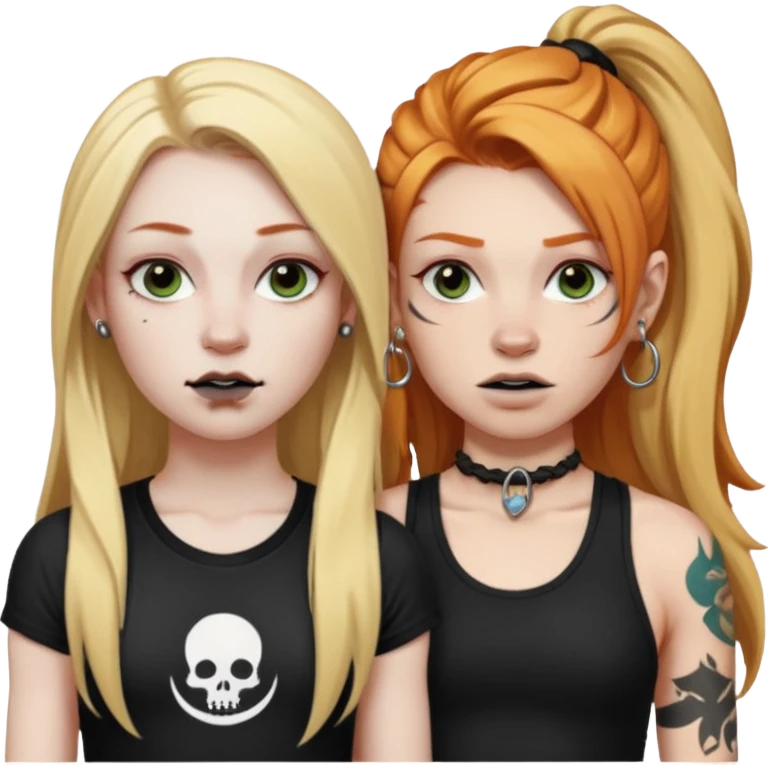girl with long blonde hair, black tattoos and a septum piercing next to an athletic ginger girl and a septum piercing emoji