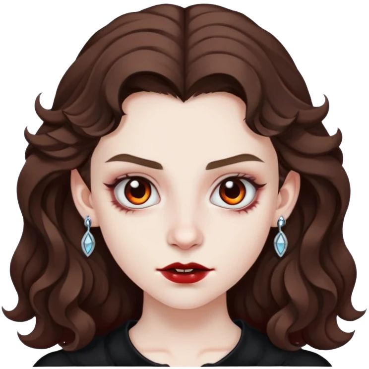vampire teen with wavy medium brown hair and eyebrown piercing and earrings emoji
